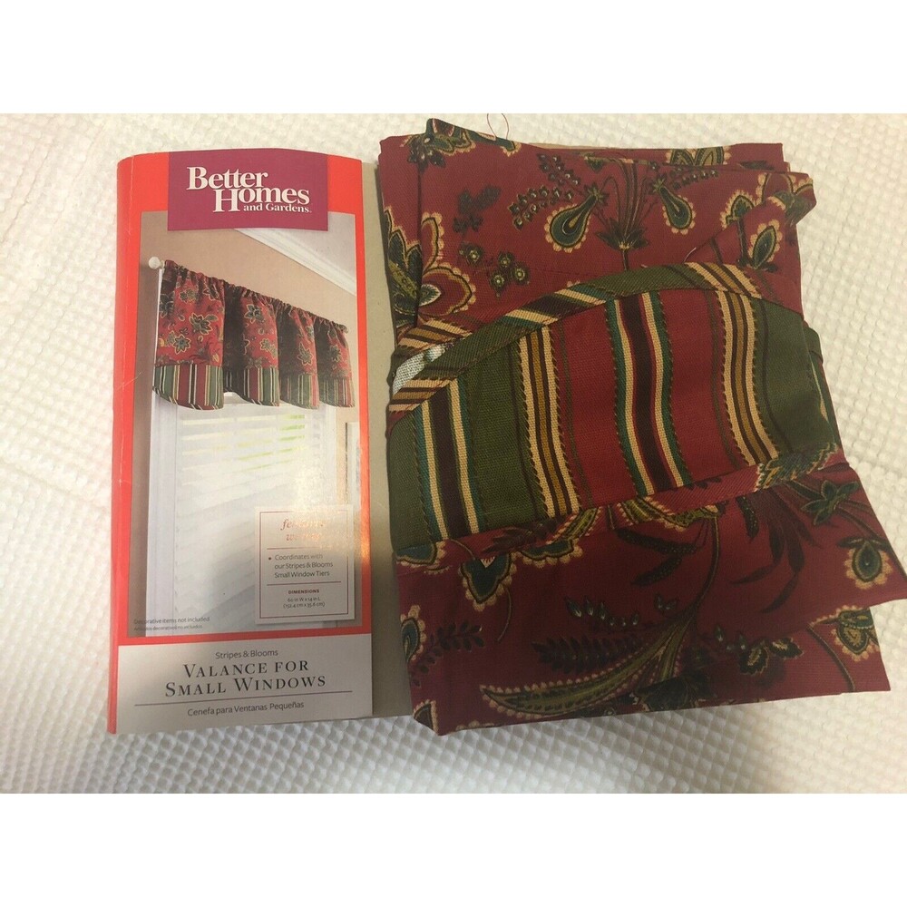 Vintage NOS Balance Small Floral Curtain New Red Green Cotton 60x40”